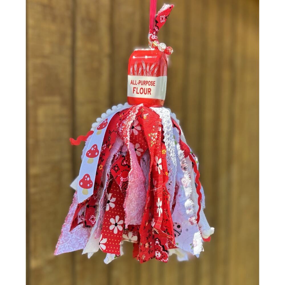 Handmade Flour Sack Salt Shaker Tassel Ornament Cottagecore Farmhouse Gift Decor